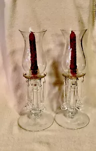 vintage cut glass crystal candle holder pair w/globes 12” Tall Estate Item - Picture 1 of 7