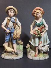 Vtg Homco 8881 - 8” Figurines Boy Catching Chickens & Farmer Country Girl Fruits