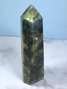 Natürlicher Labradorit Kristallspitze Obelisk Grönland Präparat + Samt Geschenkbeutel - Bild 1 von 12