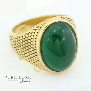 Men's Stainless Steel.Green Jade Stone,Wedding Rings #8-12 Gold Plated +Box - Picture 1 of 4