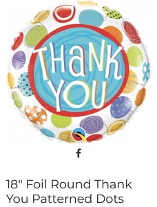 Qualatex 18" Foil Round Balloon Thank You Patterned Dots Teacher Balloon - Picture 1 of 3