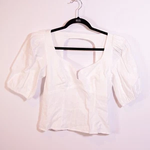 Blusa Top Reformation Lino Ligera Calada Espalda Abullonada Manga Corta 8 - Imagen 1 de 4