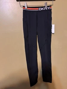 DKNY SportStar High Waist 7/8 Tight Leggings with Pockets Black Size XXS Logo - Picture 1 of 8
