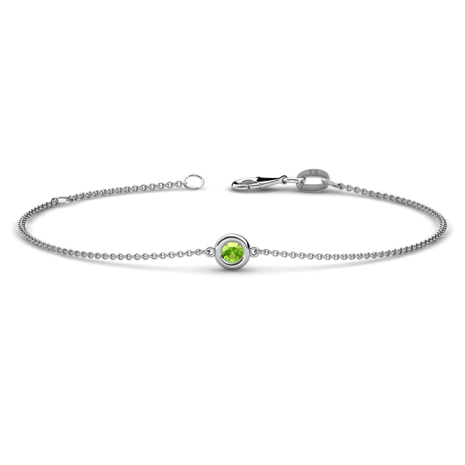 Round Peridot 1/8 ct Solitaire Station Minimalist Bracelet 14K Gold JP:181874 - Image 1 of 1