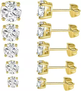 Titanium Stud Earrings Set Hypoallergenic Cubic Zirconia round CZ Surgical Stain - Picture 1 of 6