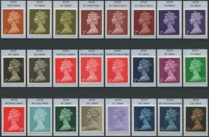 Francobolli GB 1967-70 macchine predecimali SG723-744 set x 24 tutti i phos/varietà nuovi di zecca - Foto 1 di 2