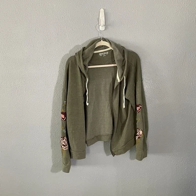 Moletom com capuz feminino Mudd verde oliva Y2K floral com zíper tamanho XL - Imagem 1 de 4