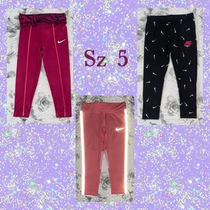 Girls Nike (3pc) Pink, Black, & Fireberry Leggings Bundle - Sz/ 5 - Picture 1 of 11