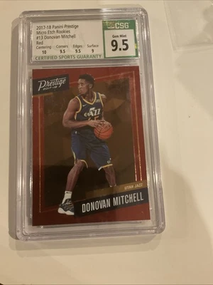 Panini Prestige Donovan Mitchell Micro Edge Rookies 2017-18 rojo CSG 9,5 gema como nueva Foto 1 de 2
