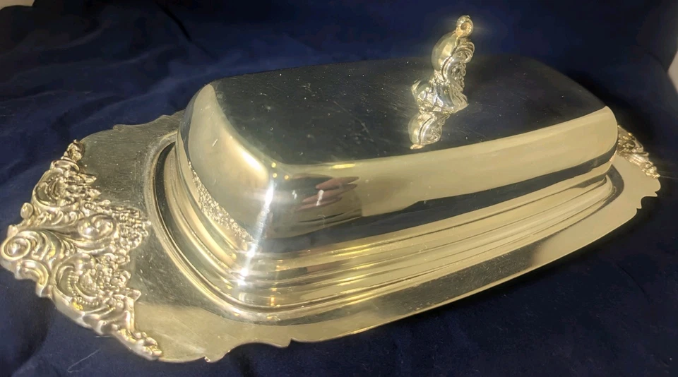 Plato de mantequilla cubierto vintage barroco de Wallace plateado #206 Foto 1 de 4