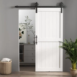 HOMCOM Porta Scorrevole in Stile Country in Legno e Acciaio Bianco e Nero - Foto 1 di 10