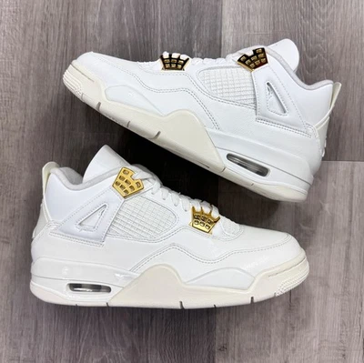 Nike Air Jordan 4 Blanco Metálico Dorado Zapatos AQ9129-170 Para Mujer Tallas Foto 1 de 4
