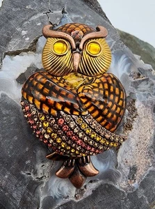 Joan Rivers Classics Wise Owl Ombre Pave Copper Fall Brooch Pin V 2520 - Picture 1 of 11