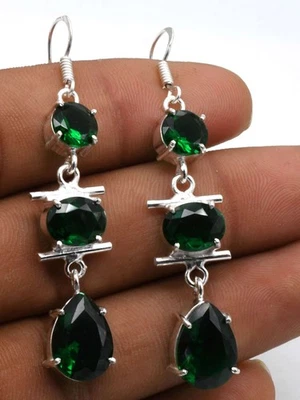 Orecchini Pendenti Etnici Fatti A Mano In Quarzo Verde Gioielleria ER 257 - Immagine 1 di 3