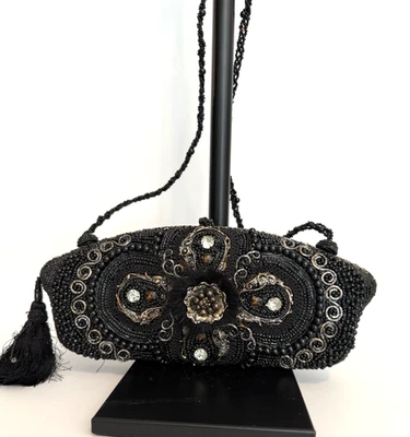 Mary Frances Black Beaded Evening Clutch Shoulder Bag - Image 1 of 4