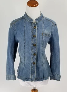 Chaqueta Denim Ann Taylor Loft Talla 14 Plisada Peplum Botones Cúpula Azul - Imagen 1 de 6