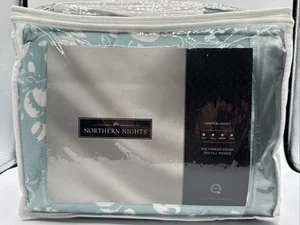 Northern Nights QUEEN Down Blanket 300 TC 550 Fill Satin Trim Teal White Print - Picture 1 of 7