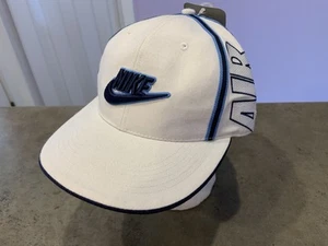 Vintage 90s Nike Air Swoosh Spellout Strap Back Hat Blue/White Taiwan NOS NWT - Picture 1 of 8