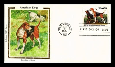 DR JIM STAMPS US COVER DOGS BLACK TAN COONHOUND FDC COLORANO SILK CACHET - Image 1 of 2