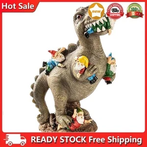 Dinosaur Eating Gnomes Statues Funny Garden Ornaments Cute Outdoor Decor - Picture 1 of 10