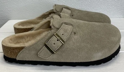 Zueco Birkenstock Boston de piel de oveja para mujer talla 5 gamuza topo sin cordones informal mula Foto 1 de 4