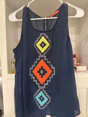 Blusa sin mangas grande Lulumari azul marino transparente bordada tribal azteca Foto 1 de 4