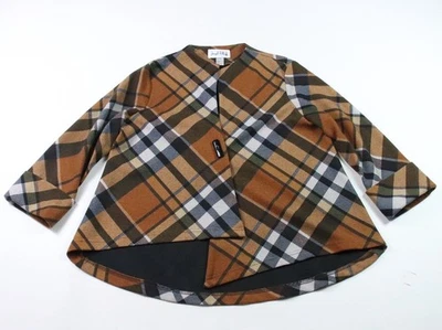Joseph Ribkoff Size 10 (UK 12) Wool 3/4 Sleeve Asymmetric Swing Jacket Plaid - Image 1 of 4