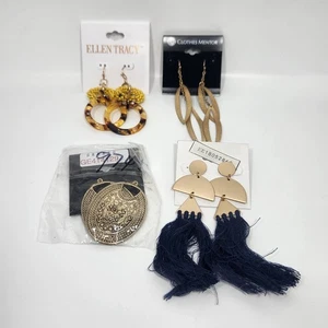 Earring Lot 4 Pair Gold Tone Blue Tassel Yellow Seed Bead Orange Brown Resin NWT - Picture 1 of 9