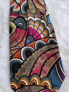 Vintage Men's Tie Caravaggio Italian Silk Necktie Abstract Bold Color Art Deco - Picture 1 of 6
