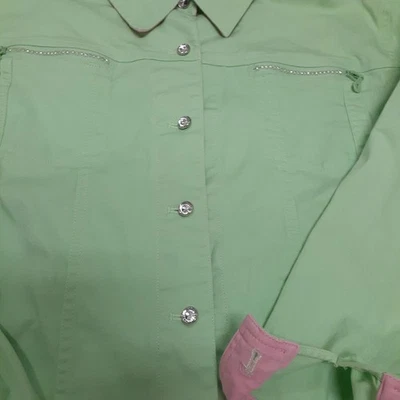Quacker Factory Women's Denim Jacket 3x Bling Lime And Pink Frayed Ends - Image 1 of 4