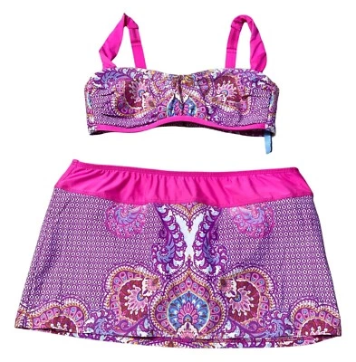 Antonio Melani Estilo Bikini Swim Skirt & Top Pink Paisley M Medium Bathing Suit - Image 1 of 4