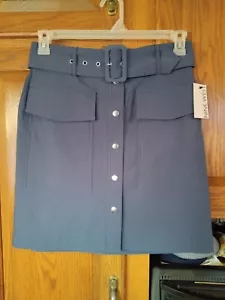 Nine West Pencil Mini Skirt Silver Snap Front Office Size Small NWT Retail $40 - Picture 1 of 5