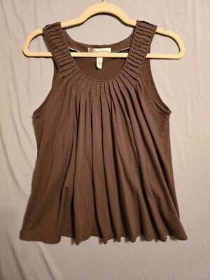 American Rag Cie Sleeveless Tank Top Pleated Neckline Flowy Womens Medium Brown - Imagem 1 de 4