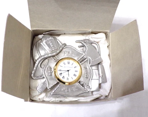 Spoonliques Miniature Collectible Clock Featuring Fire Dept With Box/Instruction Cover