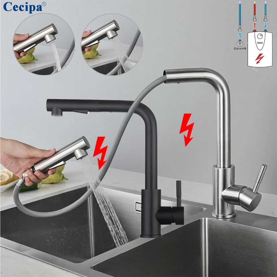 Niederdruck Küchenarmatur Ausziehbar Wasserhahn Einhandmischer Spültisch Armatur - Bild 1 von 1