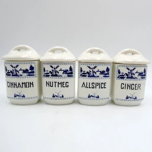Antiguo conjunto de 4 botes de especias checoslovacos molino de viento azul Art Deco - Imagen 1 de 13