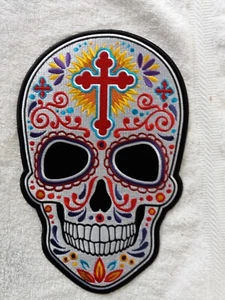 Sugar Skull Sew on Patch Dia De La Muertos Day of The Dead Large Back Patch - Picture 1 of 3