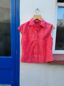 JEFF BANKS 24: 7 100% linen coral cap sleeve shirt size 12 in VGC - Picture 1 of 7