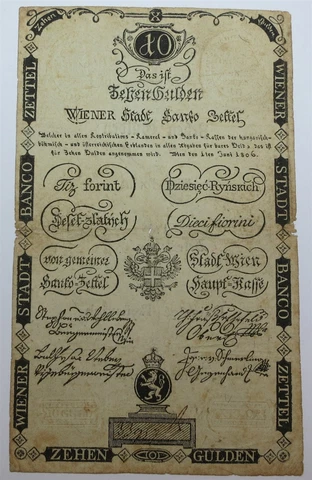 AUSTRIA Hungary Empire 10 Gulden Forint 1806 Pick A39 Vienna Bank Zettel #S Cover