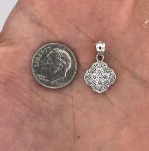 14k White Gold Ladies Round Diamond Clover Charm Pendant .33ctw .75" with Bail - Picture 1 of 7