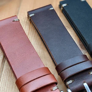 Vintage Style Genuine Calf Leather Watch Strap Brown Black | 18mm 20mm 22mm - Picture 1 of 10