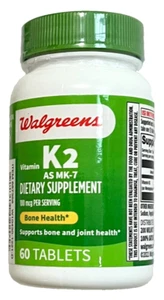 Walgreens K2 AS MK-7 100 mcg Supplement Vitamin for Bone Health, 60 Tablets - Picture 1 of 1