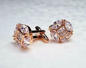 2Ct Princess Diamond Lab-Created Men's Engagement Cufflinks 14K Rose Gold Plated