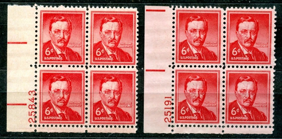 US SC 1039 1039a DRY/WET PRINTING PLATE BLOCK 6 CENT ROOSEVELT LIBERTY ISSUE MNH - Image 1 of 1