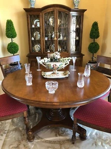 Ethan Allen Dining Set - Pedestal Dining Table & 6 Side Chairs - Picture 1 of 6