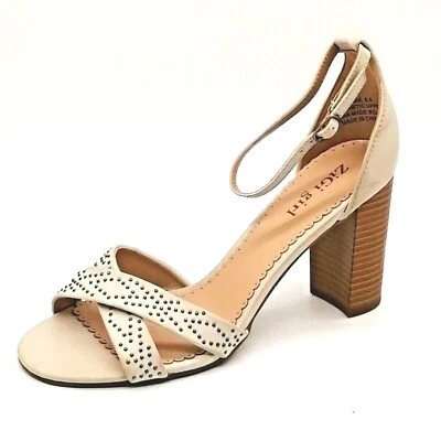 Sandalia Zigi Girl Mujer Jorjie Tacón Alto Bloque Beige Correa al Tobillo Tachonada Talla 8.5 Foto 1 de 4