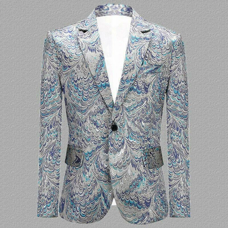 Men's Blazers Jacket Formal Wedding Peacock Printed Coats Nightclub Casual Stage - Image 1 of 4