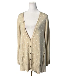 J. Jill Beige Polka Dot Speckled Mottled Nubby Cardigan Size Medium - Picture 1 of 7