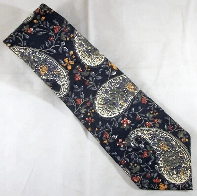 Corbata de cuello ABERCROMBIE & FITCH negra cachemir y flores 57" de largo x 4" de ancho (E879) Foto 1 de 3