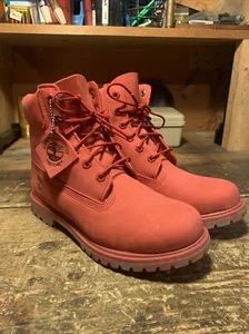 Timberland AF 6 Inch Premium Red Nubuck Leather Womens Boots A148Z Size 9 - Picture 1 of 7